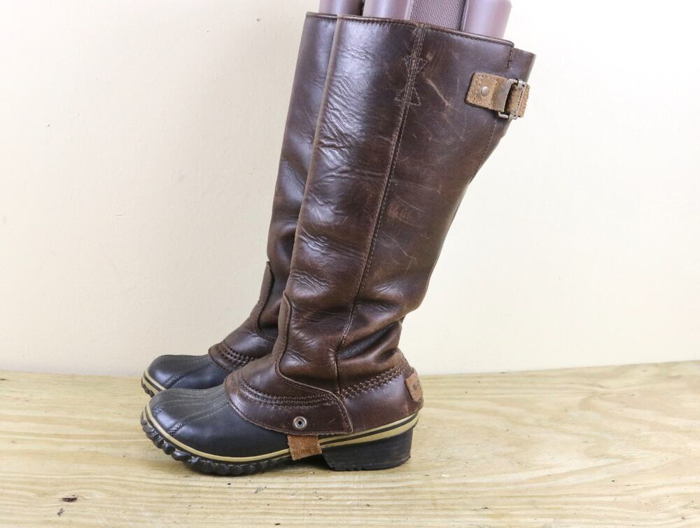 Sorel Boots Womens 5.5 Brown Leather Slimpack Riding Tall II Equestrian Pull On